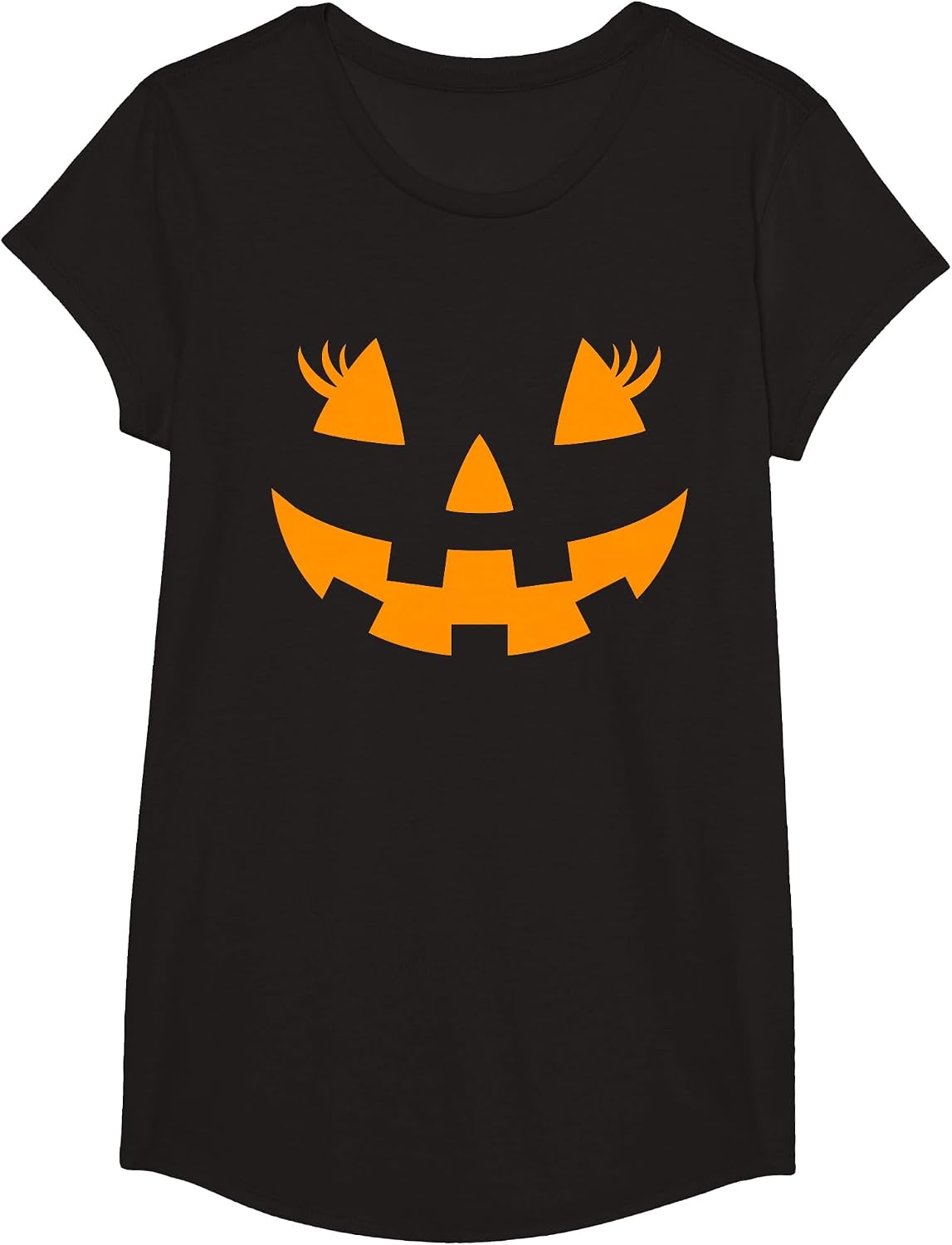 Jack O Lantern Face Pumpkin Halloween Costume Tees T Shirts Women Girls - Girls Black
