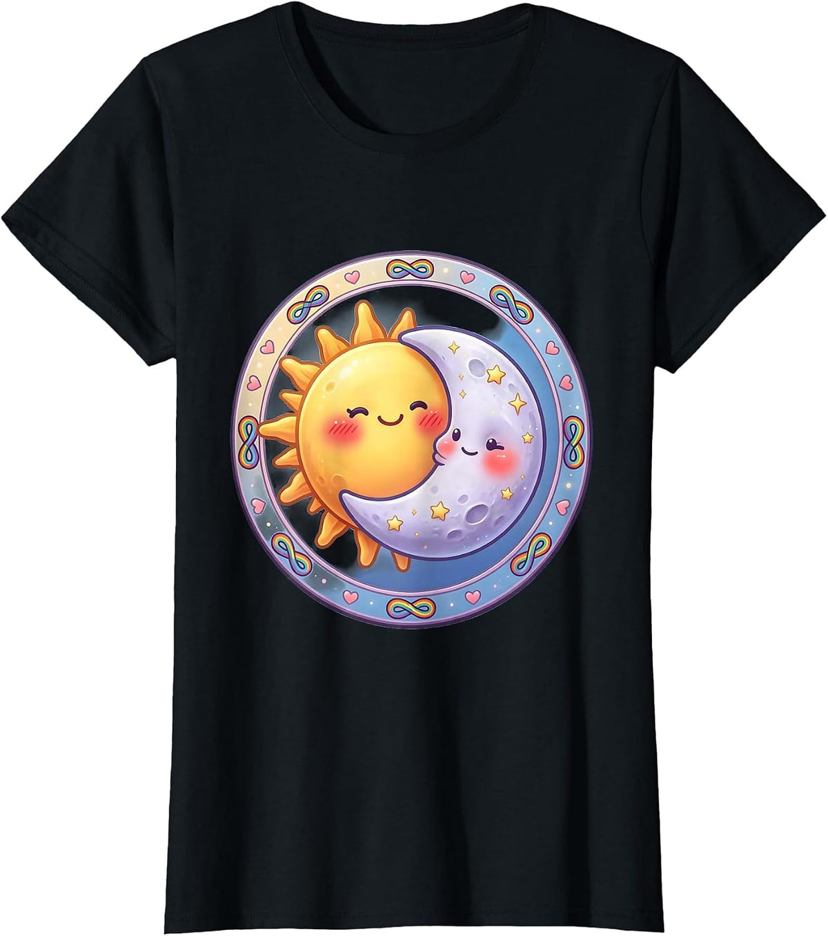 Women's Autism Awareness Sun and Moon Shared Orbit Design T-Shirt - Black