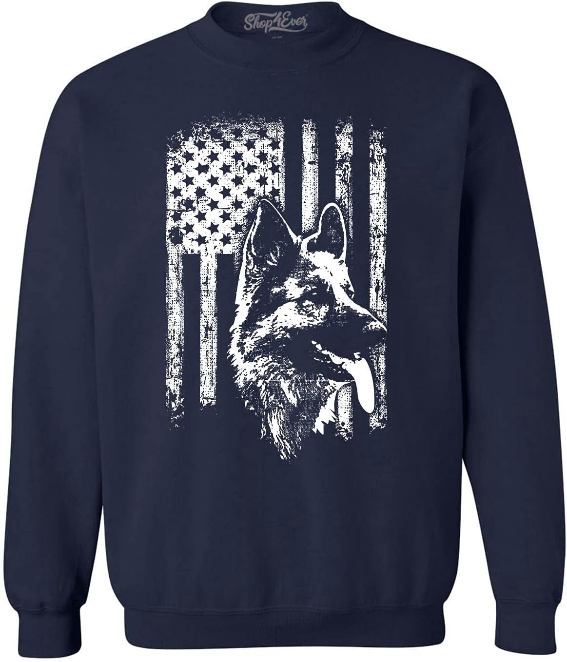 shop4ever German Shepherd American Flag Crewneck Sweatshirt - Navy Blue