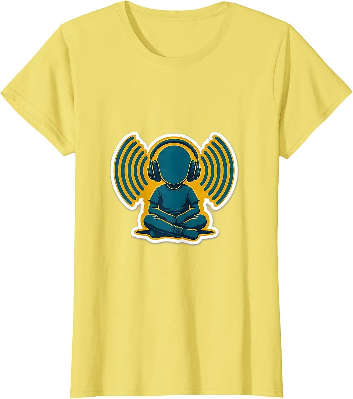 Women's Autism Awareness Child with Headphones Sound Waves T-Shirt - Lemon Yellow