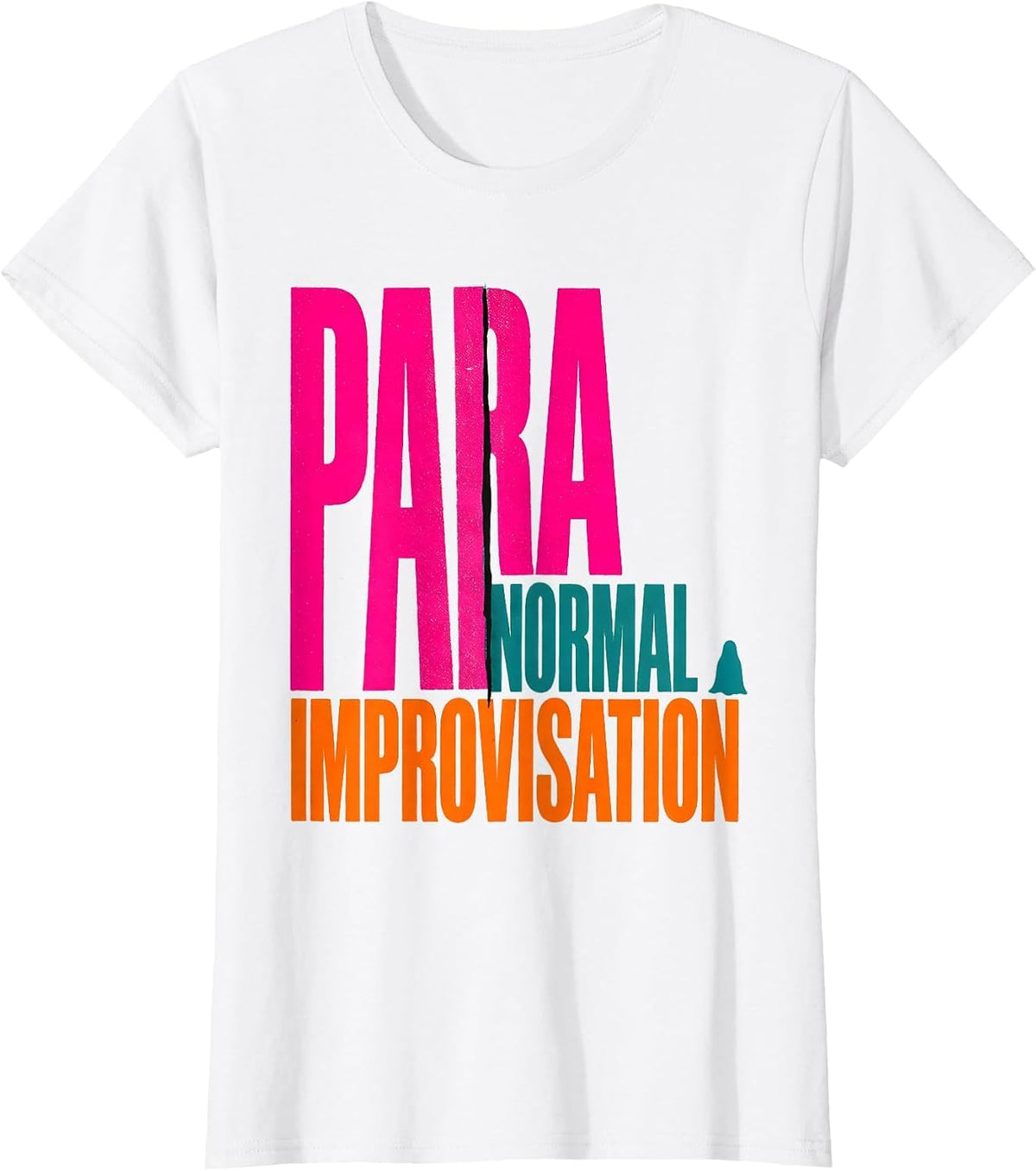 Women's Para Normal Improvisation Risograph Halloween Ghost Pun T-Shirt - White