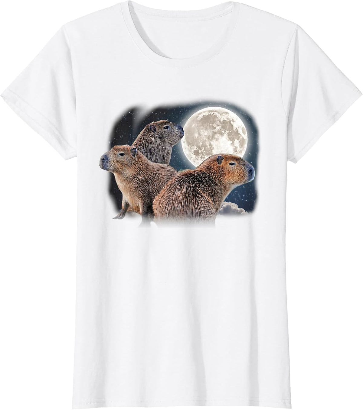 Moon Capybaras Funny Capybara Cute Animal Parody Capibara T-Shirt - White