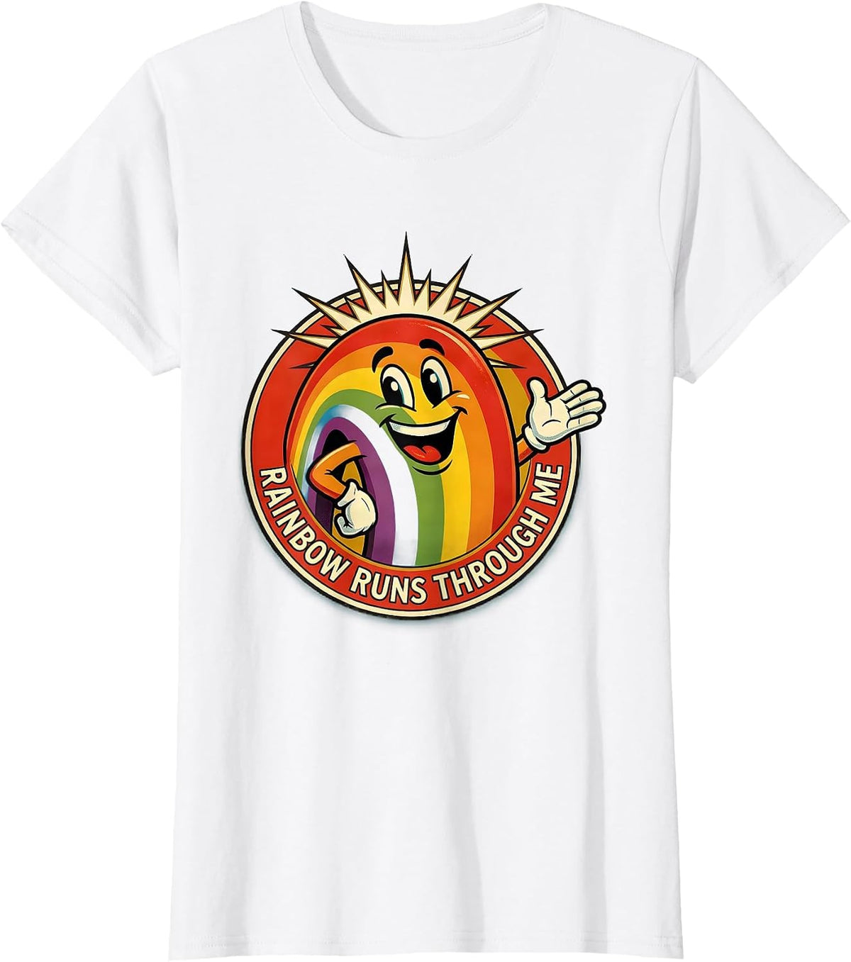 Rainbow Runs Through Me Pride Graphic Design T-Shirt - White