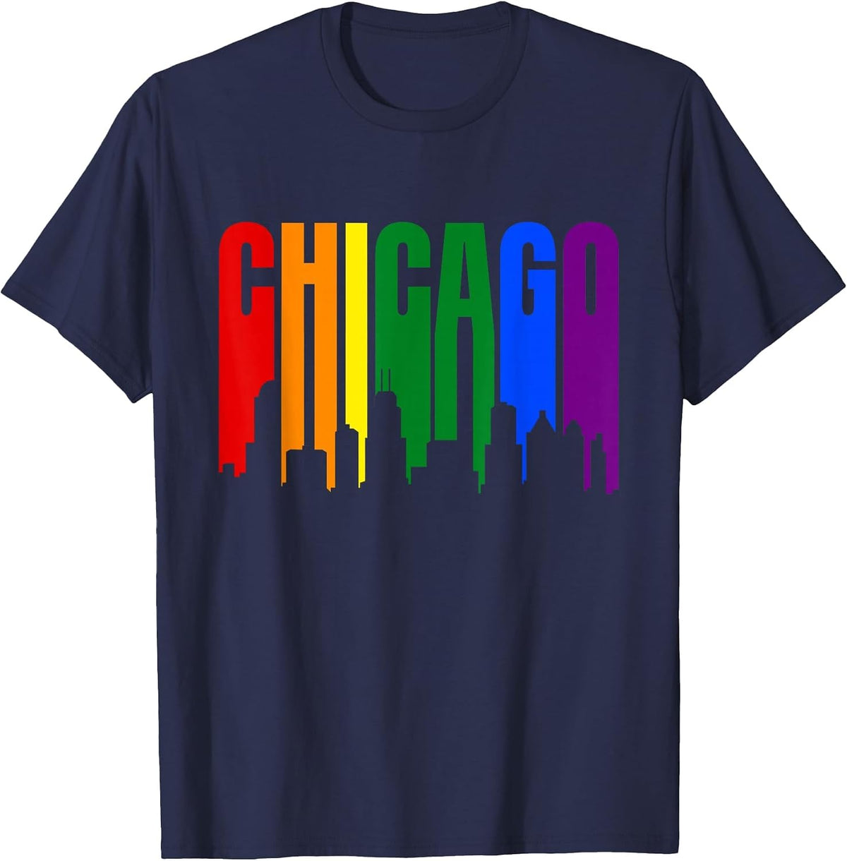 Chicago Illinois Skyline LGBTQ Gay Pride Rainbow T-Shirt - Navy Blue