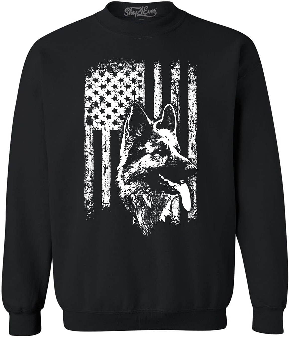 shop4ever German Shepherd American Flag Crewneck Sweatshirt - Black