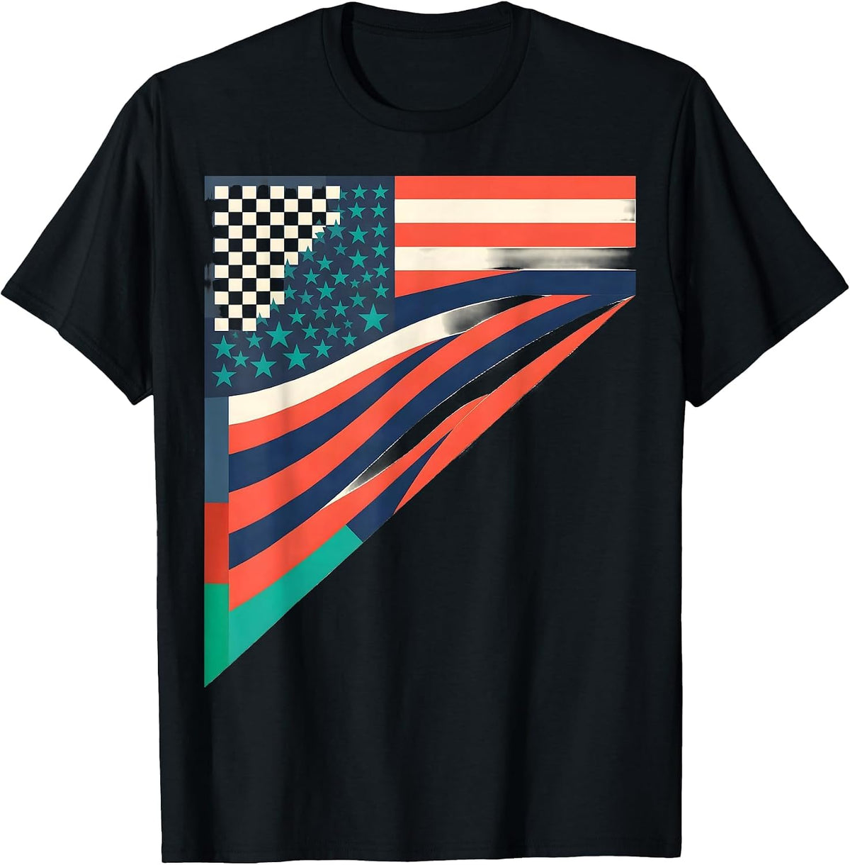 Men's Race Checkered Flag Drag Strip Patriotic Enthusiast T-Shirt - Black