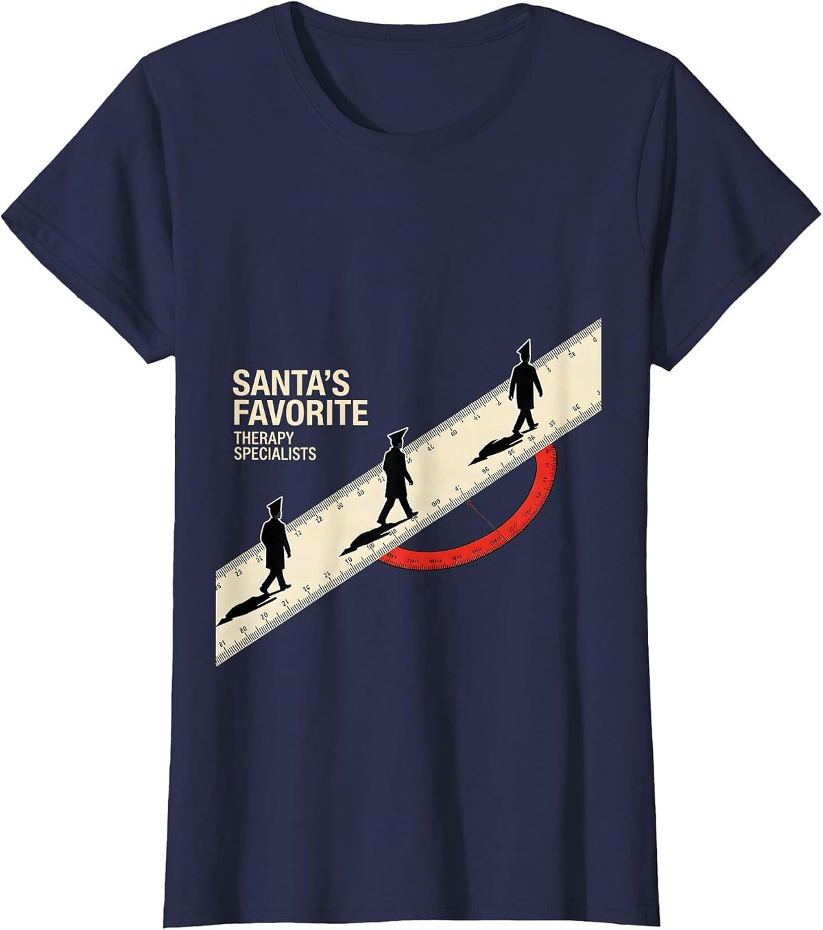 Women's Santa's Favorite Therapy Specialists Funny Physical Therapy T-Shirt - Navy Blue