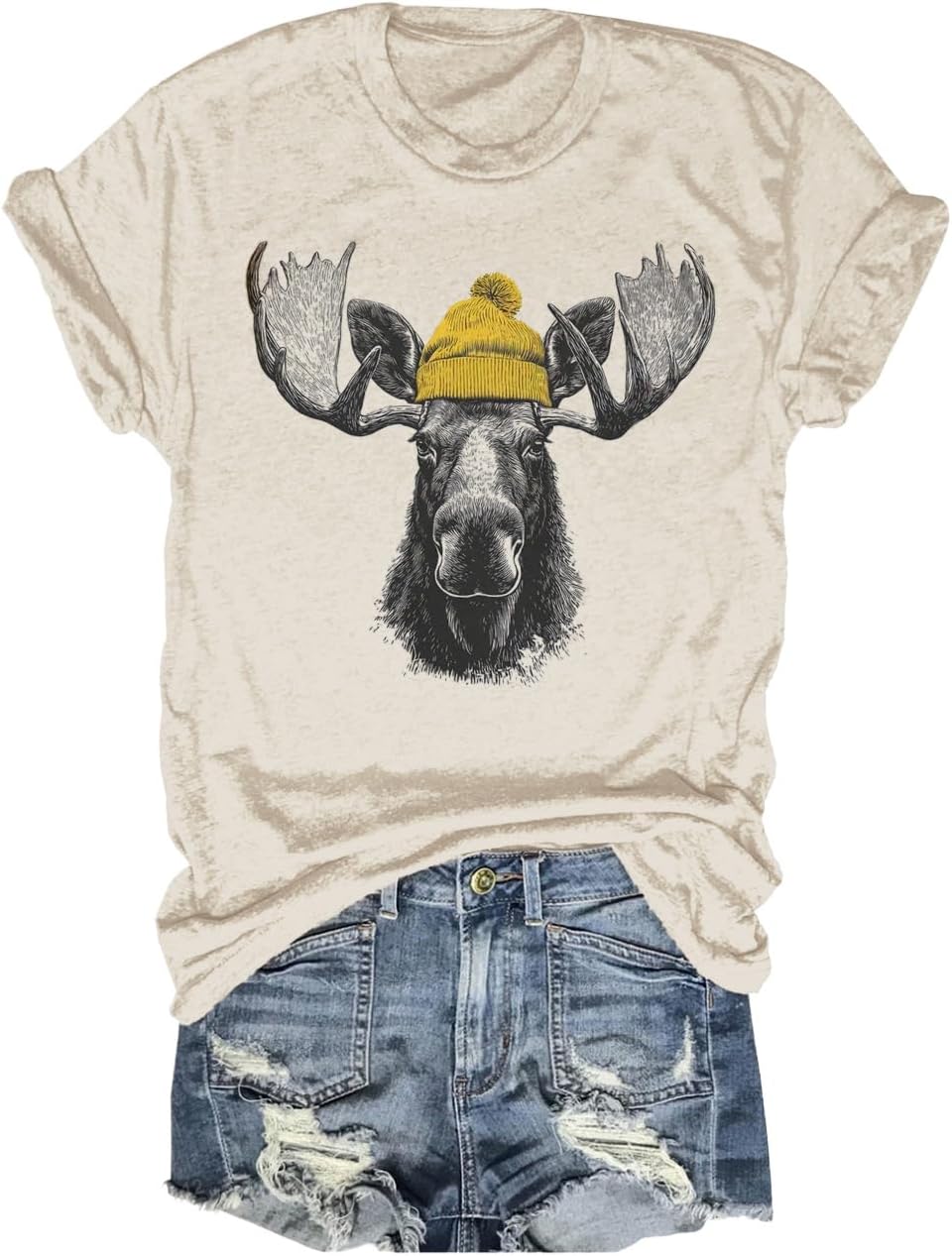 Beopjesk Womens Summer Giraffe Printed T-Shirt Funny Cute Animal Graphic Tees Tops - 1226-moose