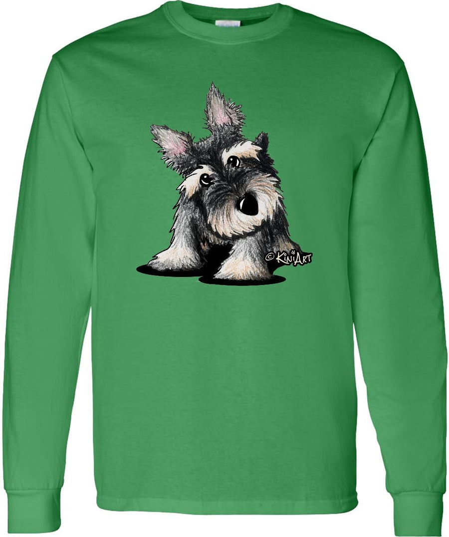inktastic Curious Schnauzer Adult Long Sleeve T-Shirt - KiniArt - Kelly Green