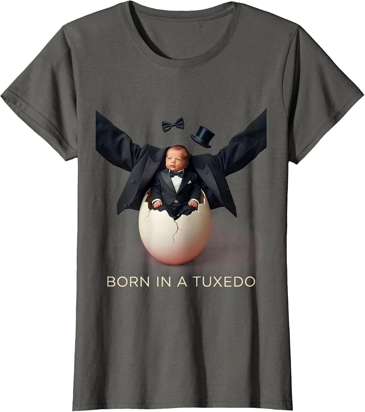 Women's Born in a Tuxedo Classic Formal Style Design T-Shirt - Asphalt Grey