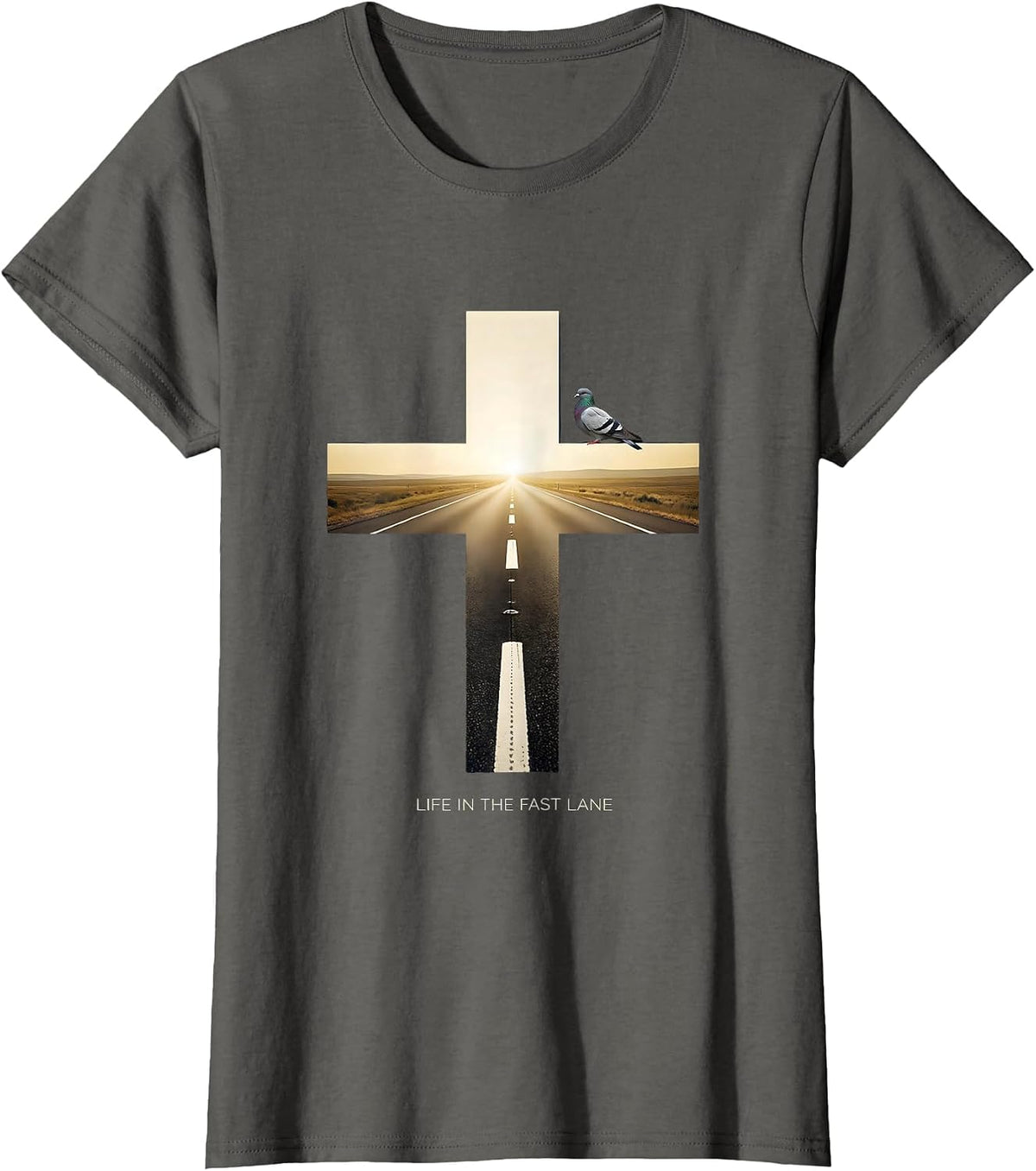 Women's Life in the Fast Lane Racing Graphic Design T-Shirt - Asphalt Grey