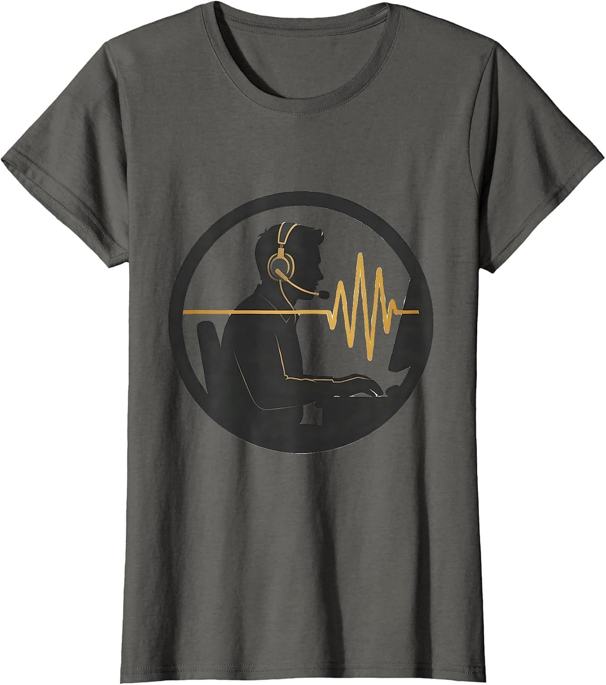 Women's Seated Dispatcher Badge Thin Gold Line Appreciation Gift T-Shirt - Asphalt Grey