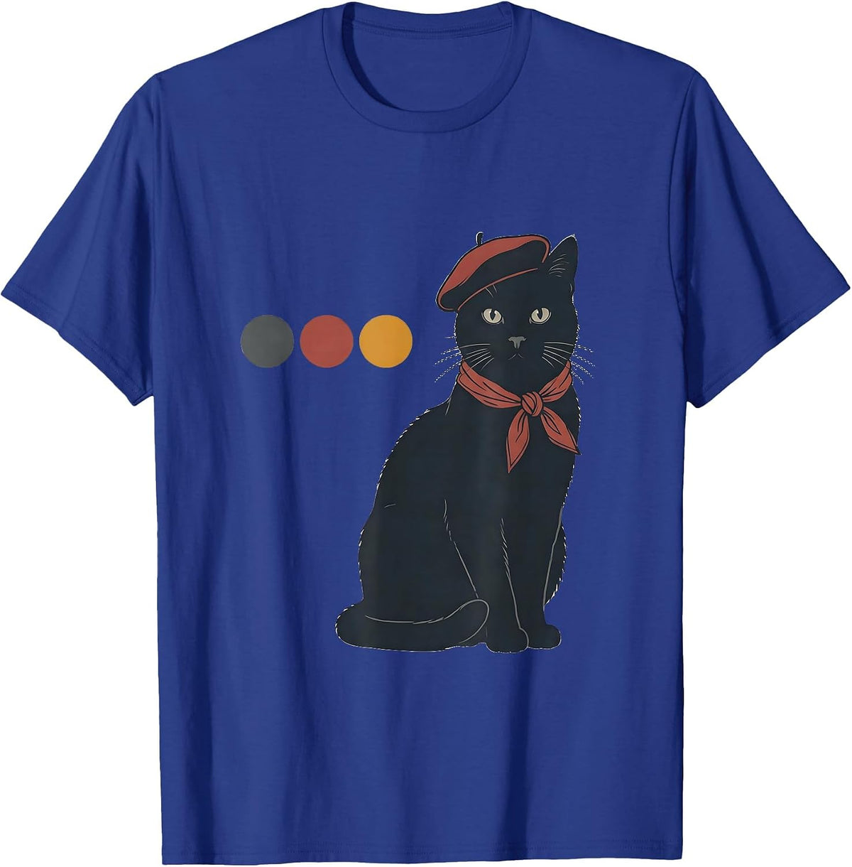 French Cat Beret Neckerchief Military Pilot Humor T-Shirt - Royal Blue