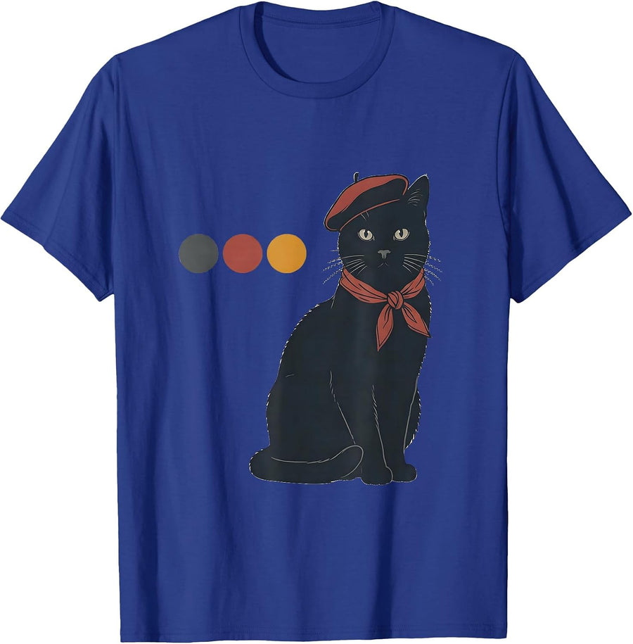 French Cat Beret Neckerchief Military Pilot Humor T-Shirt - Royal Blue