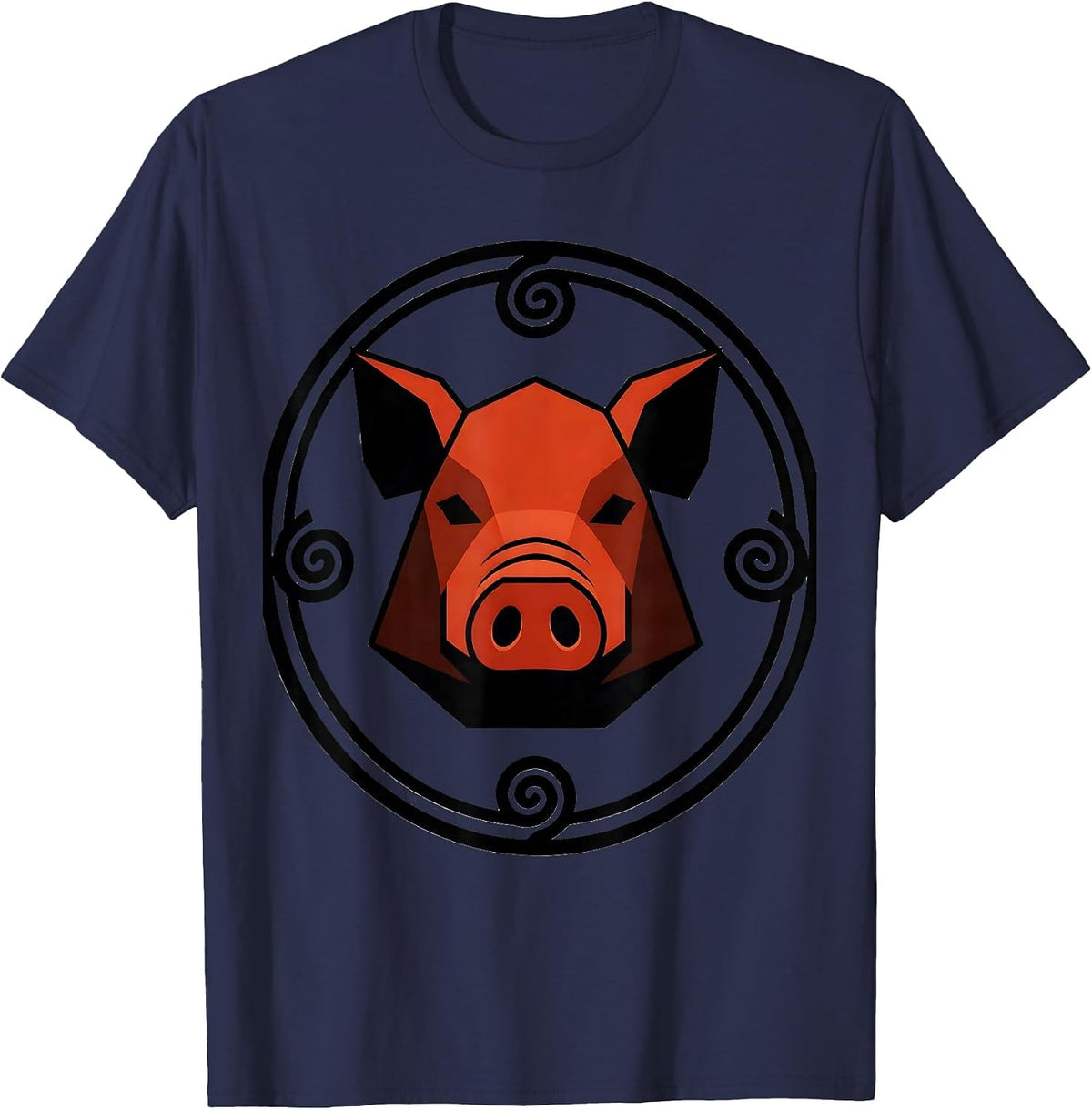 Geometric Pig Badge Farm Animal Lover Humor T-Shirt - Navy Blue