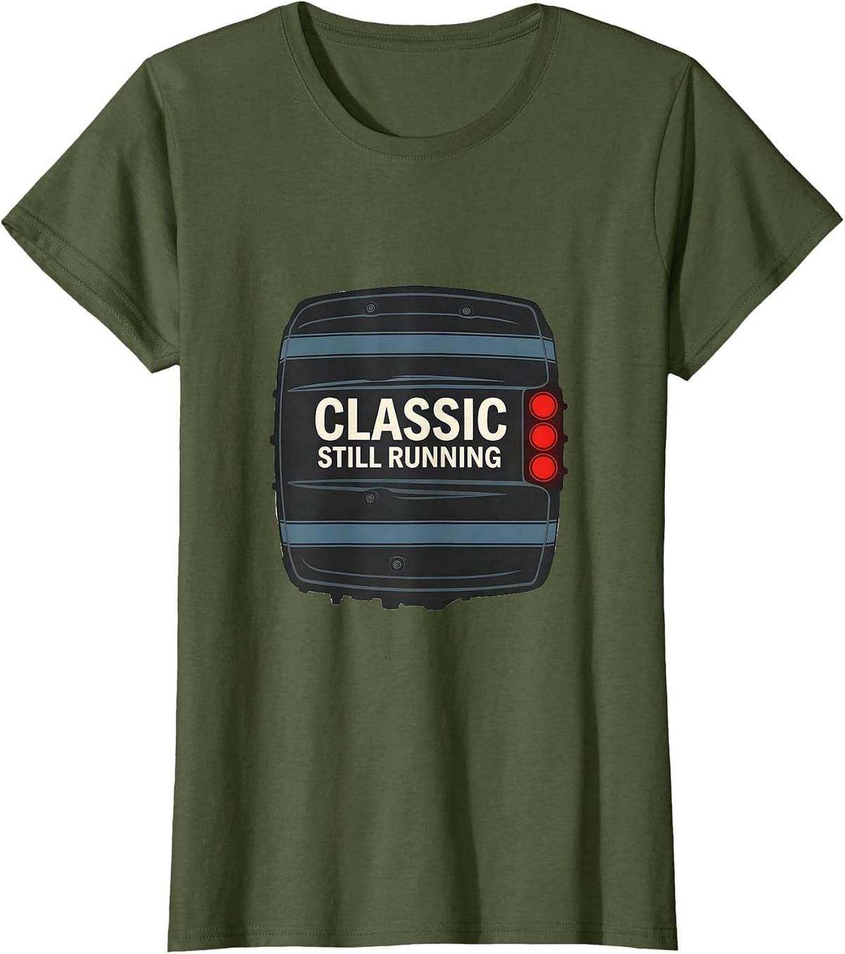 Women's Classic Still Running Vintage Muscle Car Racing Enthusiast T-Shirt - Olive Green