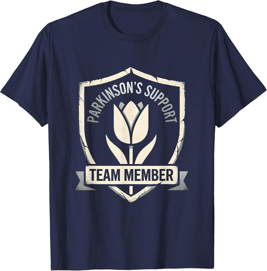 Parkinson's Support Team Member Awareness Support Ribbon T-Shirt - Navy Blue