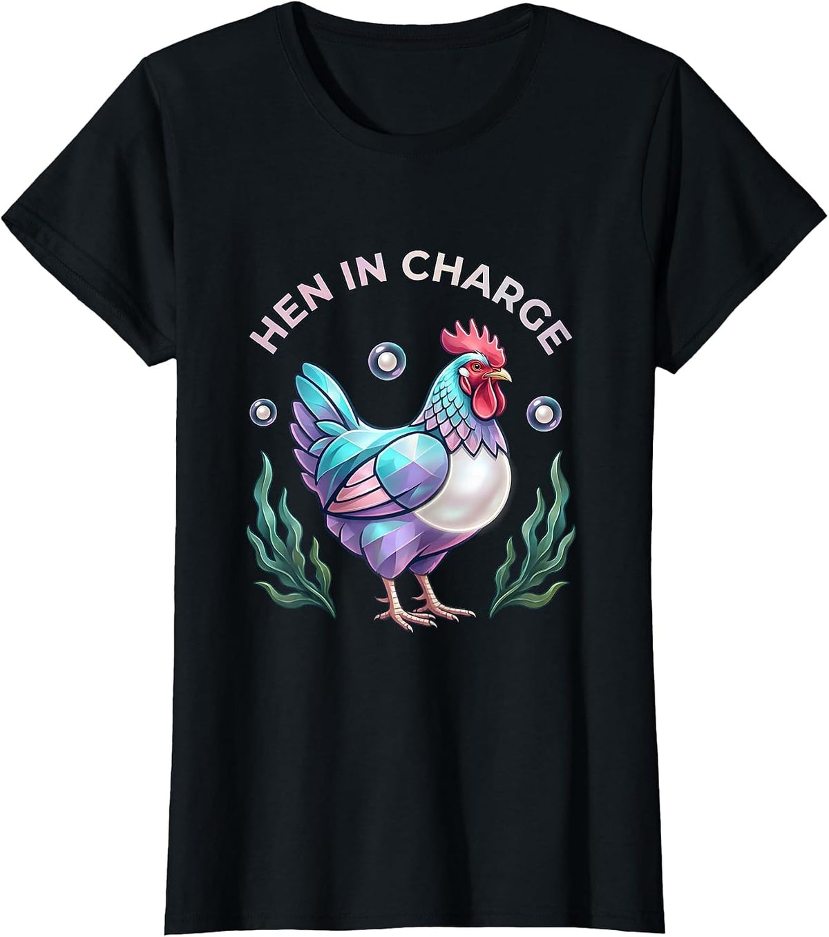 Hen In Charge Funny Chicken Design T-Shirt - Black