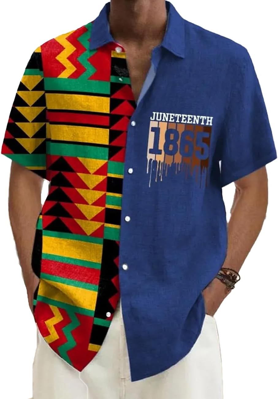 Men's Juneteenth is My Independence Day Since 1865 Hawaiian Buttoned Shirt - Blue