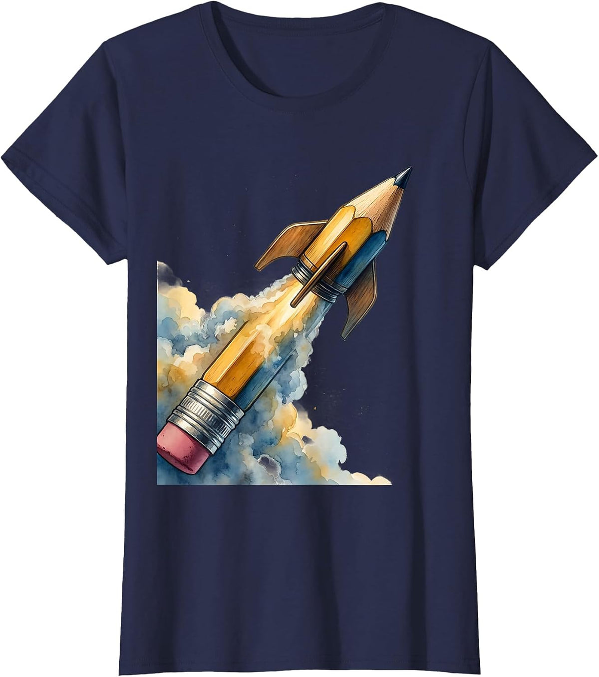 Women's Special Education Teacher Pencil Rocket Launch T-Shirt - Navy Blue