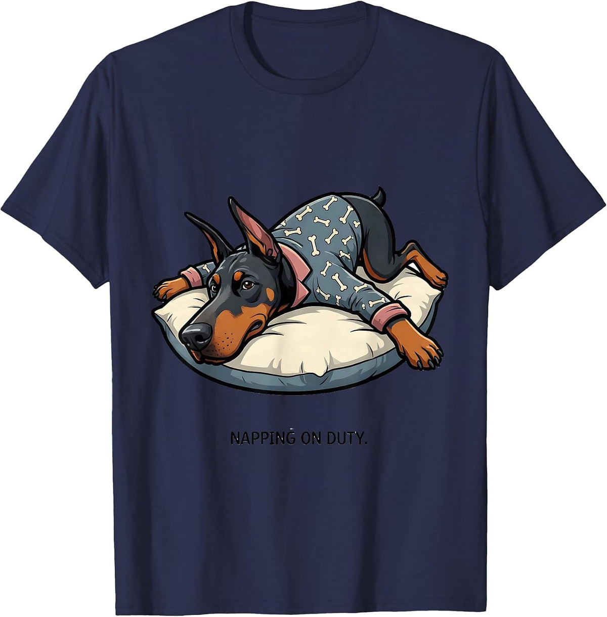 Napping On Duty Funny Sleepy Doberman Pinscher Pajama Men T-Shirt - Navy Blue