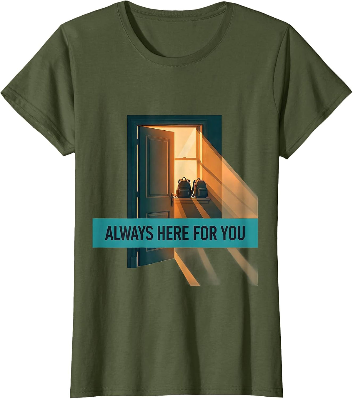 Women's Always Here For You School Counselor Student Support Crew T-Shirt - Olive Green
