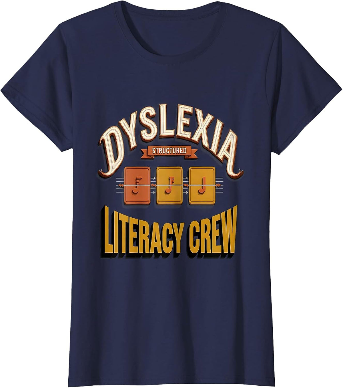 Women's Dyslexia Structured Literacy Crew Sign Painter Teacher T-Shirt - Navy Blue