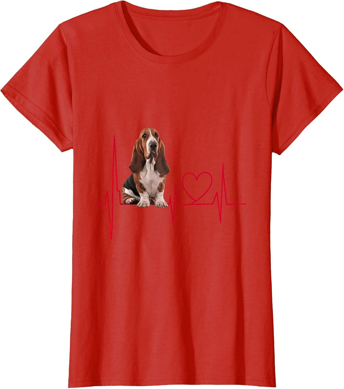 Heartbeat Basset Hound Dog T-Shirt - Red