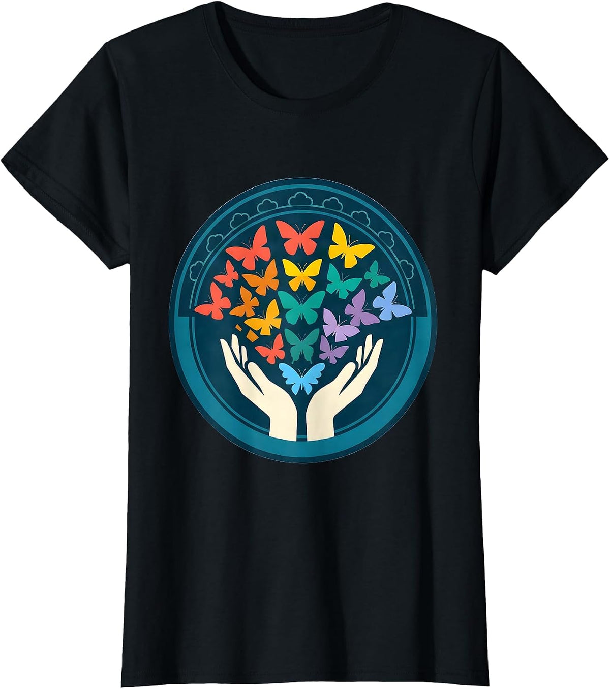 Women's Rainbow Butterfly Release LGBTQ Pride Graphic T-Shirt - Black