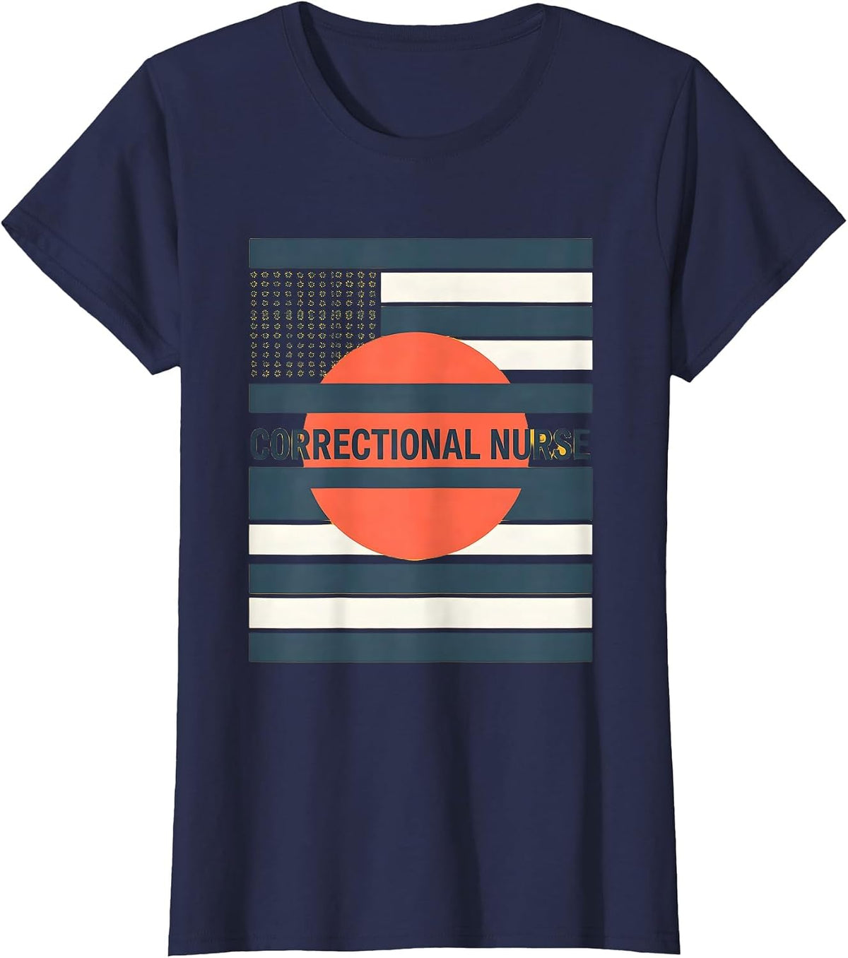 Women's Correctional Nurse Thin Silver Line Flag Occupational Pride T-Shirt - Navy Blue