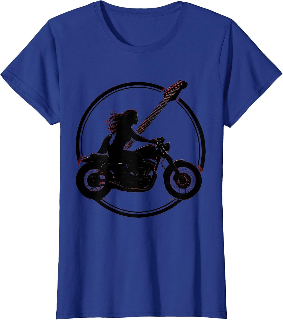 Women's Electric Guitar Motorcycle Rider Band Graphic T-Shirt - Royal Blue