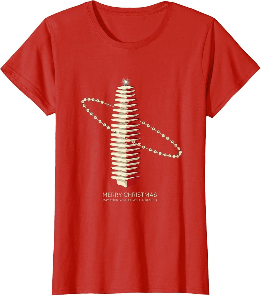 Women's Merry Christmas, May Your Spine Be Well Adjusted Funny T-Shirt - Red