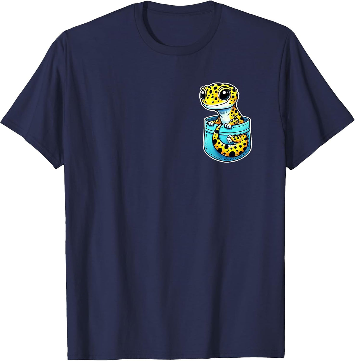 Funny Lizard Reptile Lover Leopard Gecko in A Pocket T-Shirt - Navy Blue