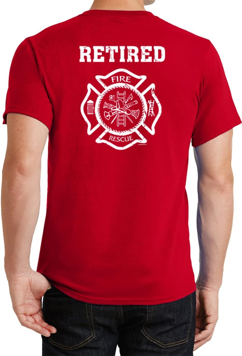 Buy Cool Shirts Retired Firefighter T-Shirt Front and Back - Red