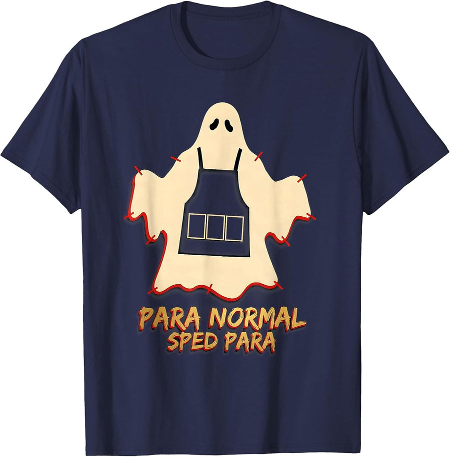 Para Normal SPED Para Ghost Halloween Teacher Aide Humor T-Shirt - Navy Blue