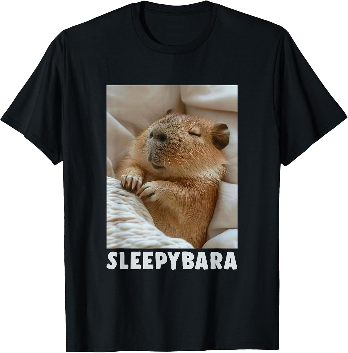Cute Sleepy Capybara Sleep Pajamas Funny Word Sleebybara T-Shirt - Black
