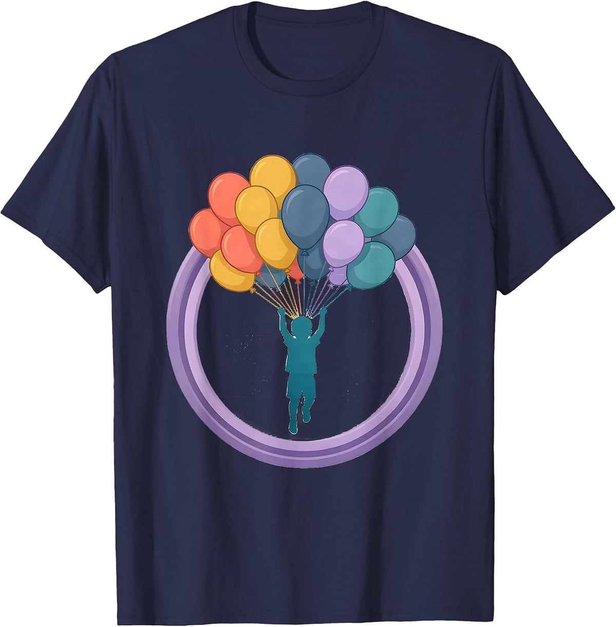 Men's Autism Awareness Child Balloon Float Illustration T-Shirt - Navy Blue