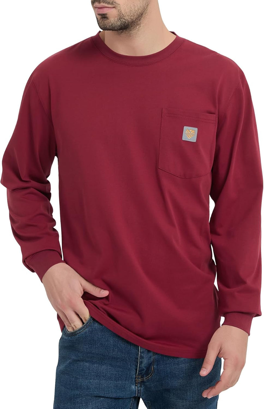 Men's Loose Fit Heavyweight Work Long Sleeve T-Shirts(Regular&Tall) - Wine