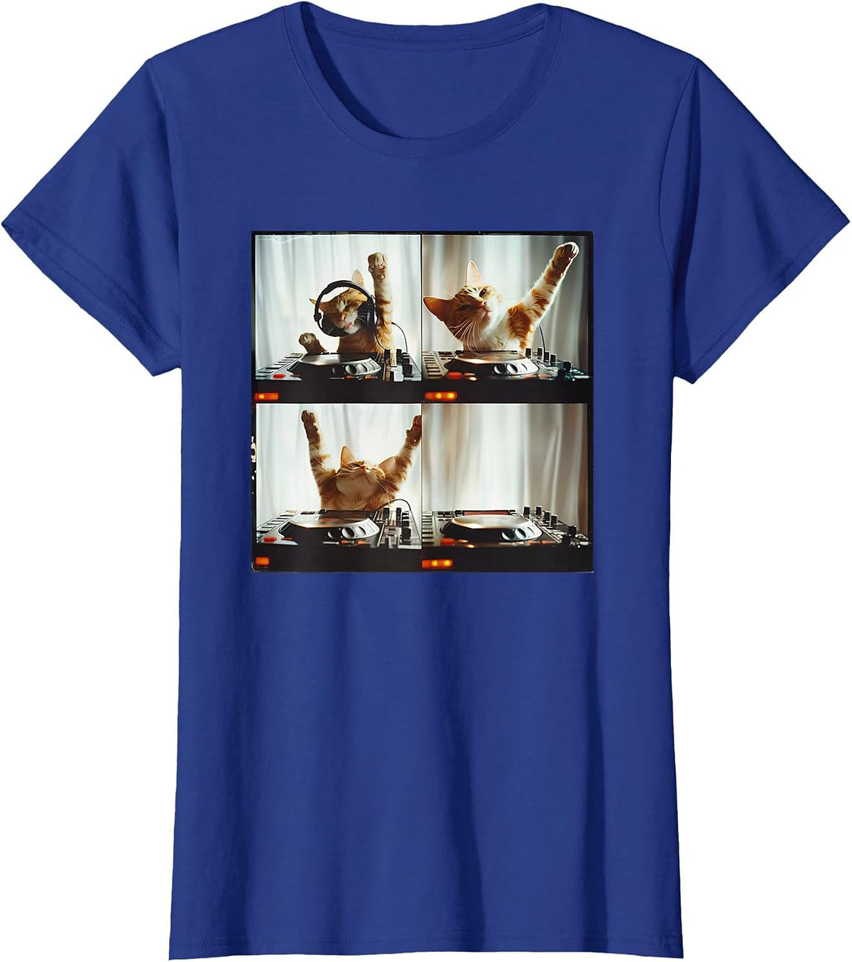 DJ Cat Photo Booth Funny Cat T-Shirt - Royal Blue