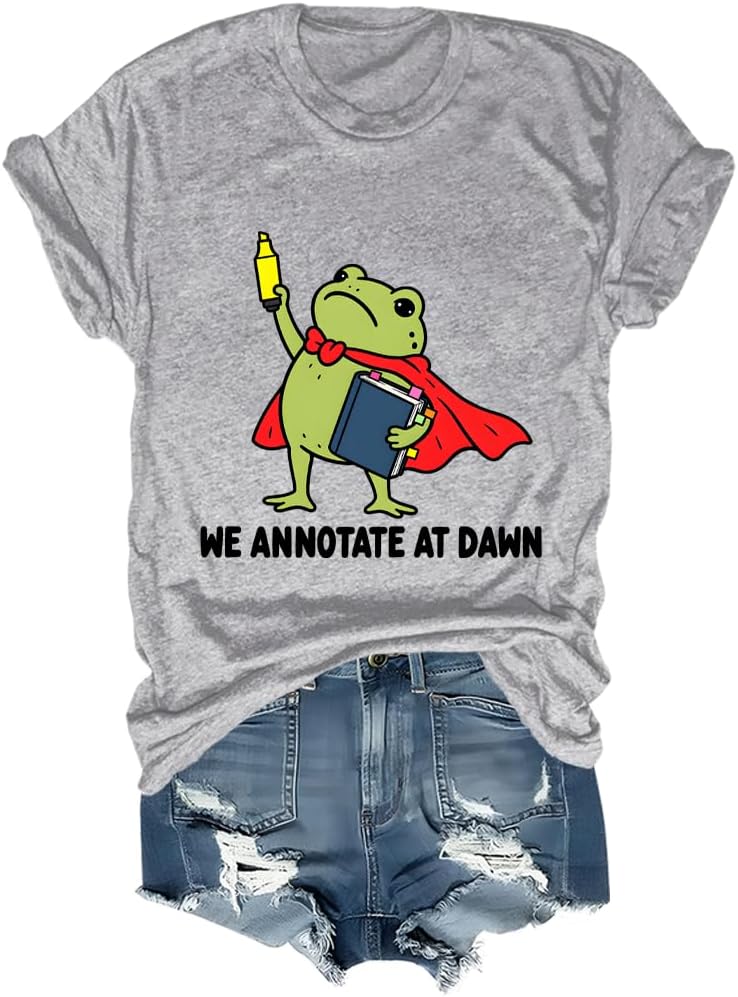 We Annotate At Dawn Shirt Funny Frog Graphic Tee - Crew Neck Grey1