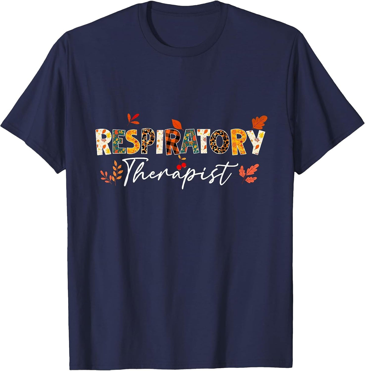 Funny Respiratory Therapist Pumpkin Autumn Tree Fall Leaves T-Shirt - Navy Blue