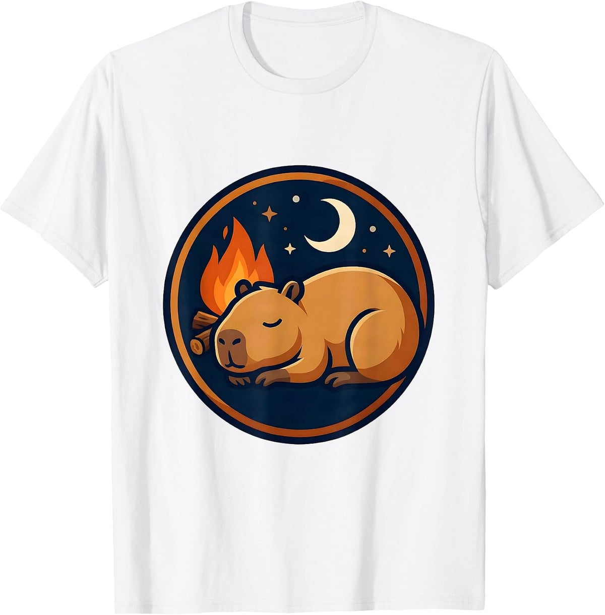 Men's Capybara Sleeping by Campfire Night Scene T-Shirt - White