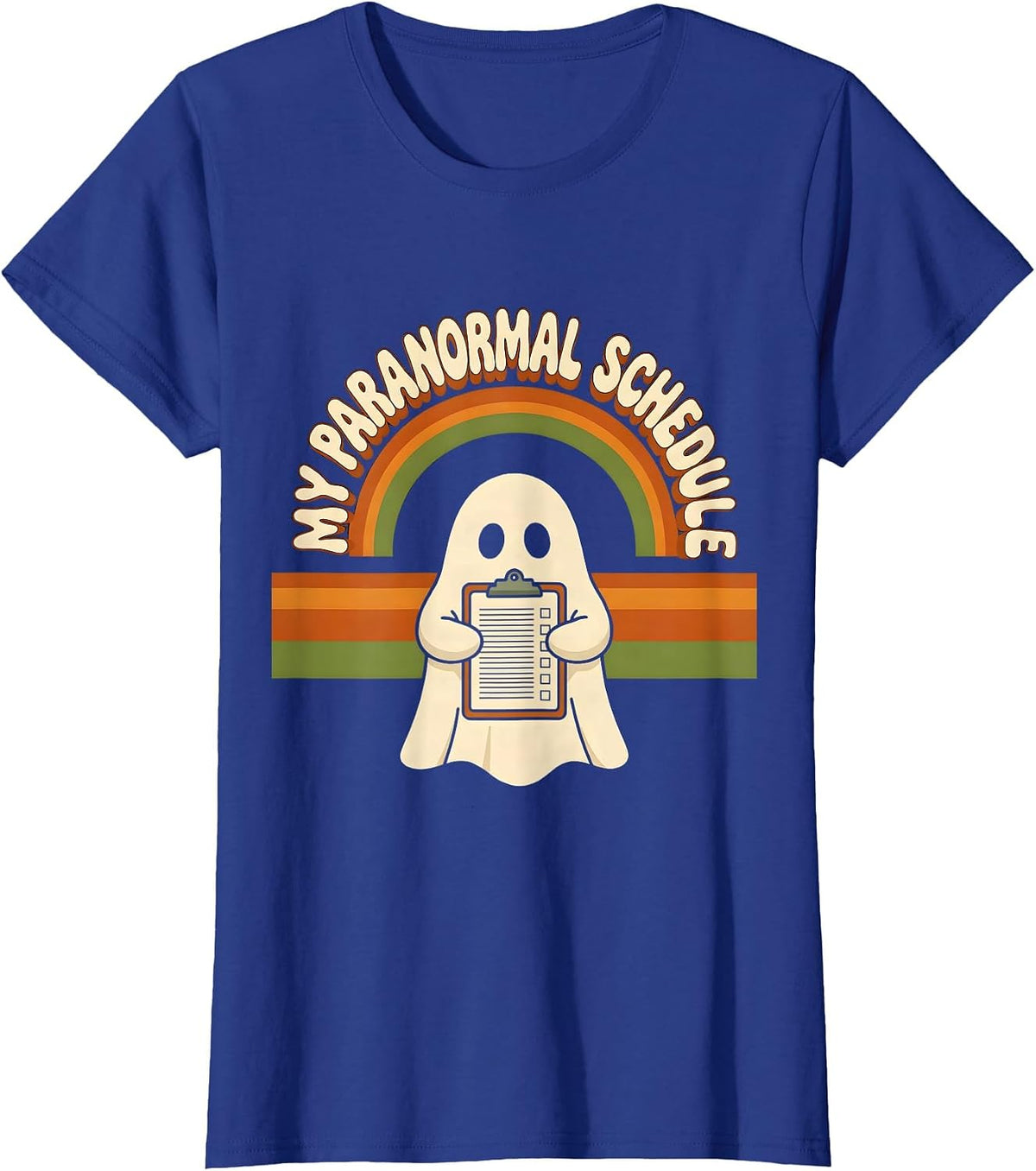 Women's My Para Normal Schedule Retro 70s Ghost Halloween Para T-Shirt - Royal Blue