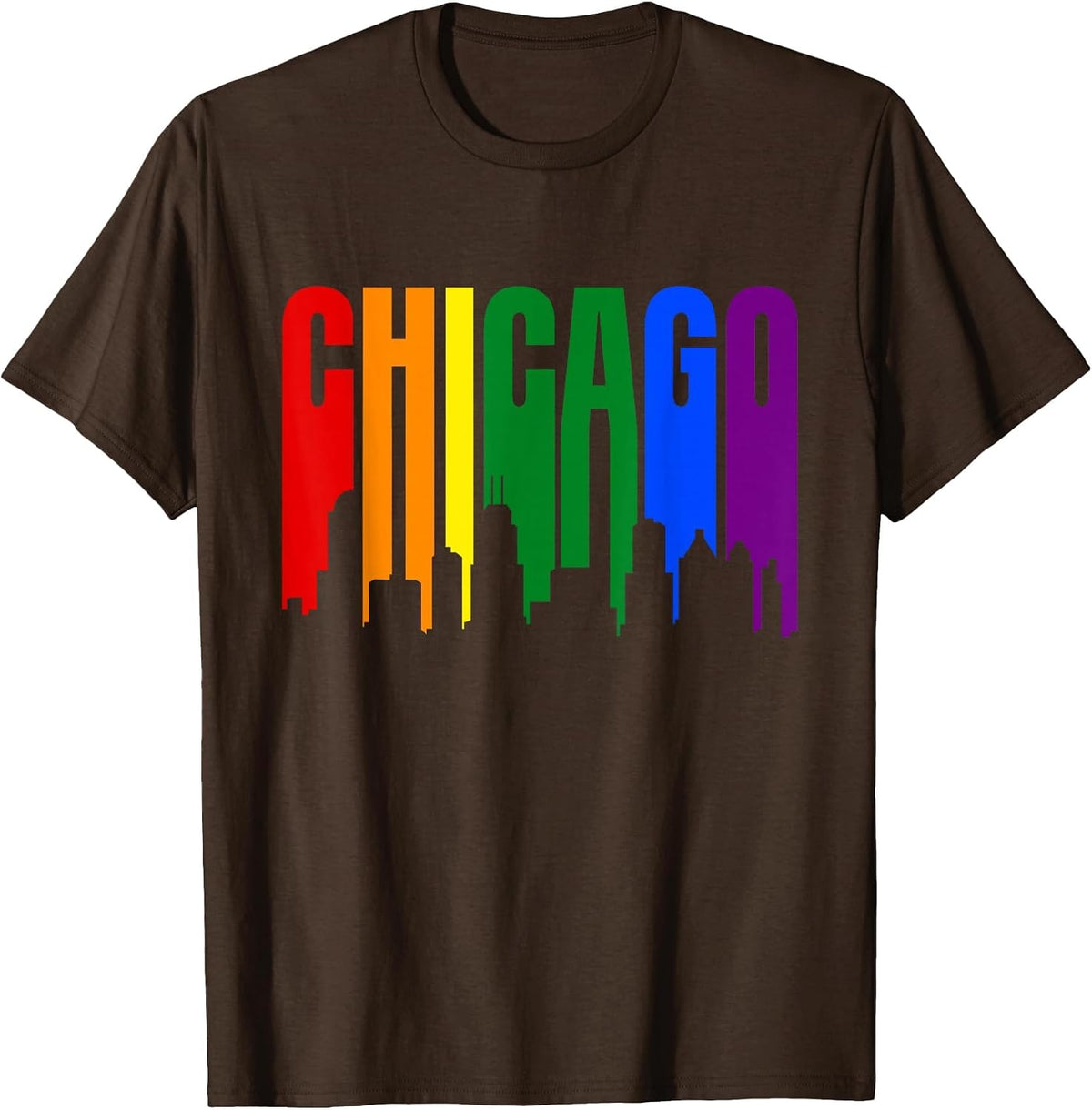 Chicago Illinois Skyline LGBTQ Gay Pride Rainbow T-Shirt - Brown