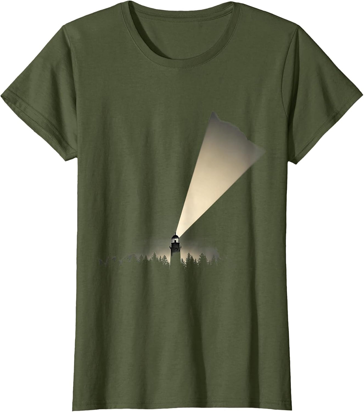 Women's Watchtower Spotlight Dark Forest Security Design T-Shirt - Olive Green