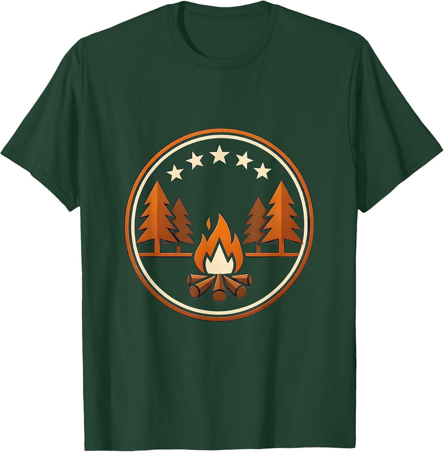 Men's Campfire Under the Stars Night Sky Graphic T-Shirt - Dark Green
