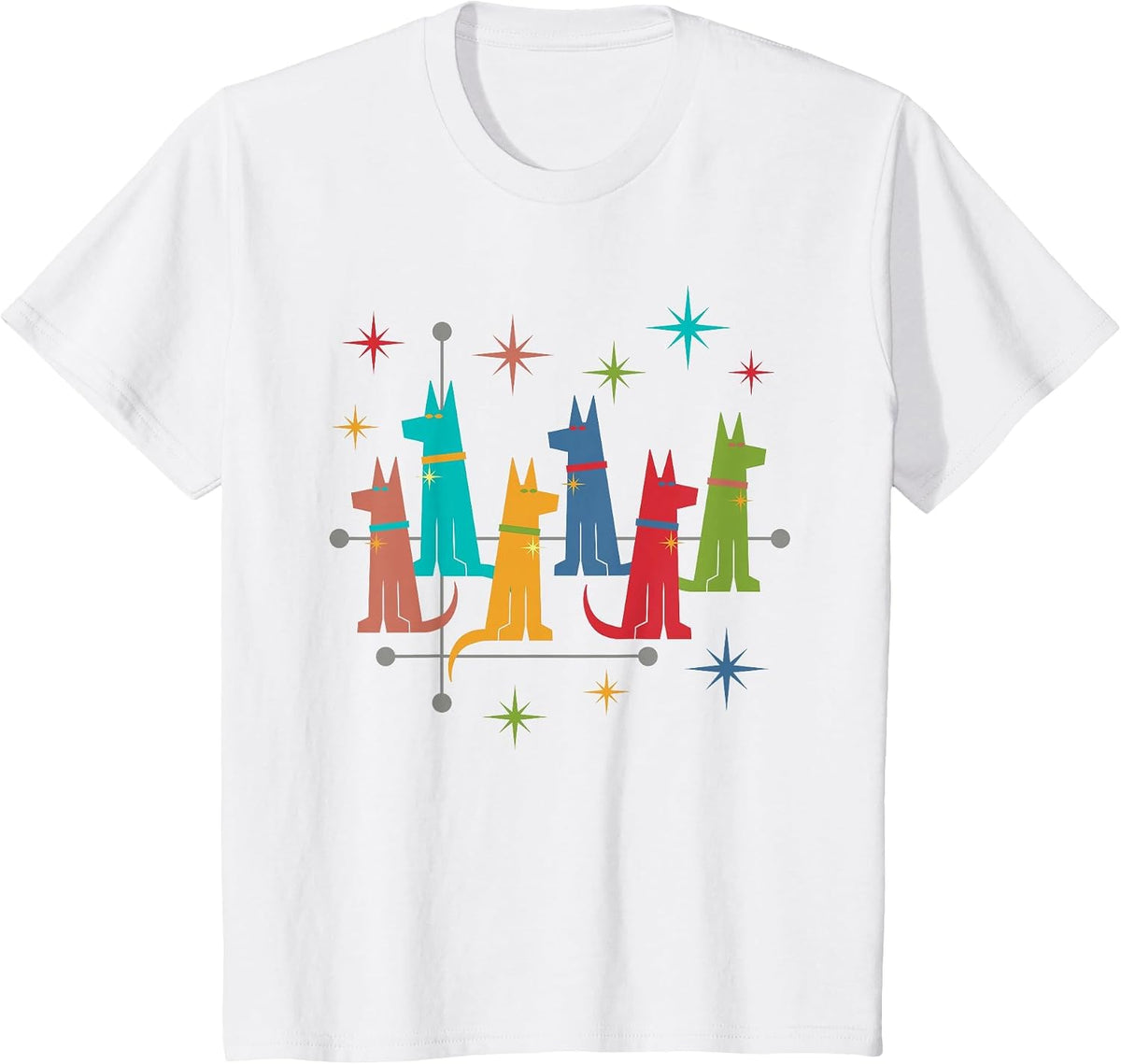 Vintage Retro Mid-Century Modern Style German Shepherd Dogs T-Shirt - White
