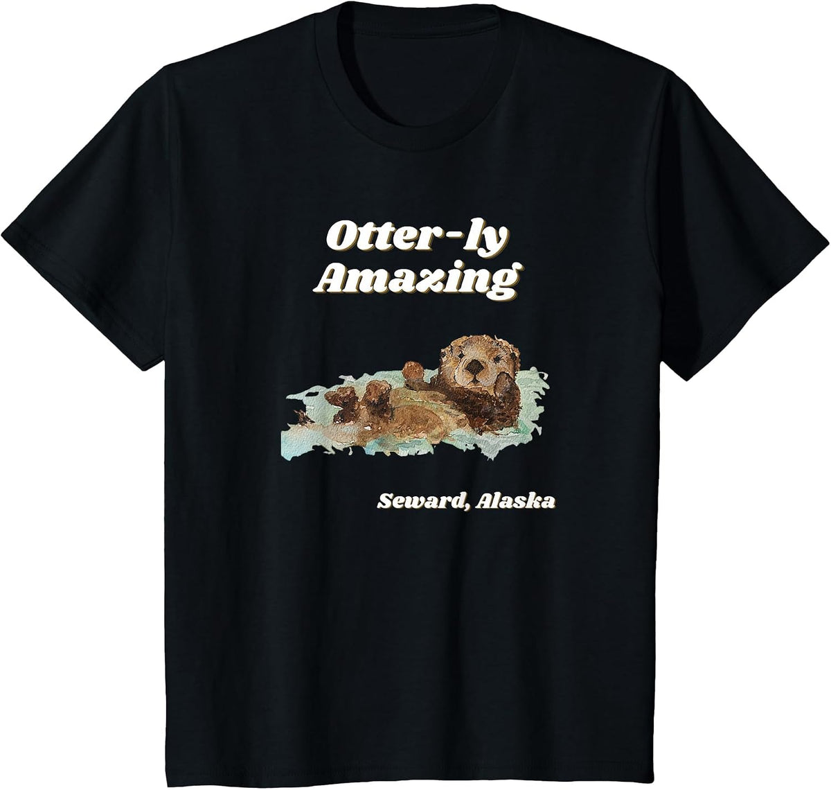 Otter-ly Amazing Seward, Alaska Playful Otter Graphic T-Shirt - Black