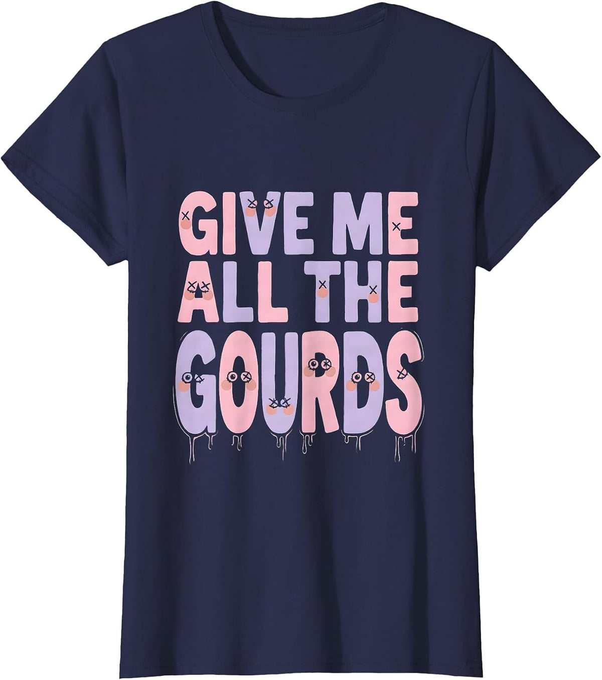 Women's Give Me All The Gourds Fall Harvest Design T-Shirt - Navy Blue