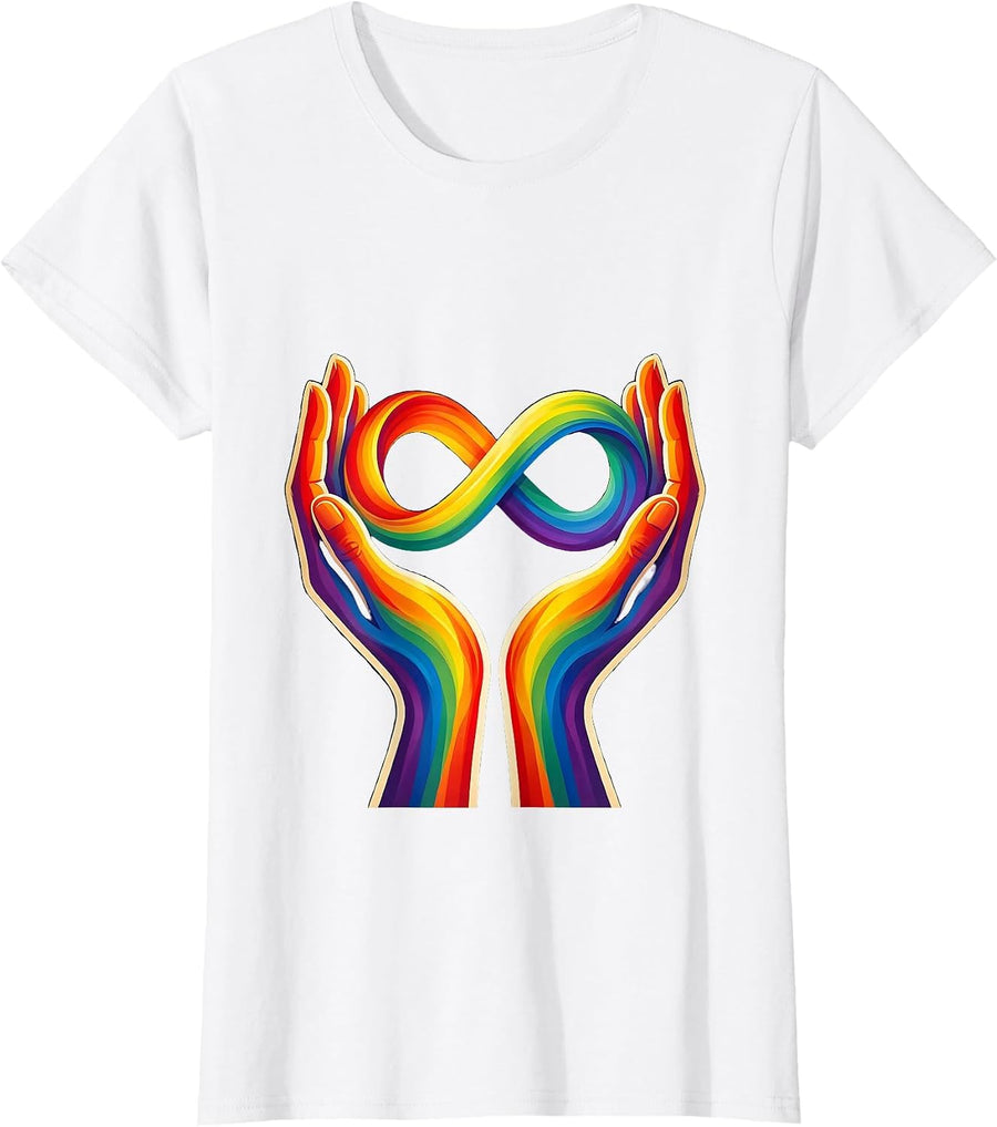 Women's Autism Awareness Hands Cradling Infinity Symbol T-Shirt - White